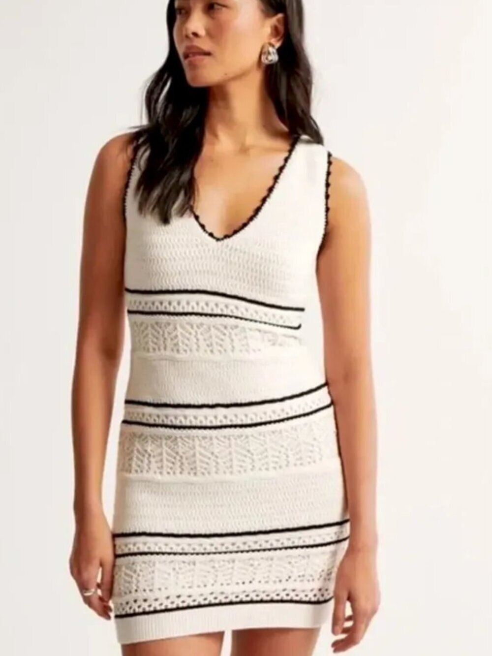 Abercrombie & Fitch Crochet Mini Dress V-Neck Sleeveless Open Knit Contrast Trim